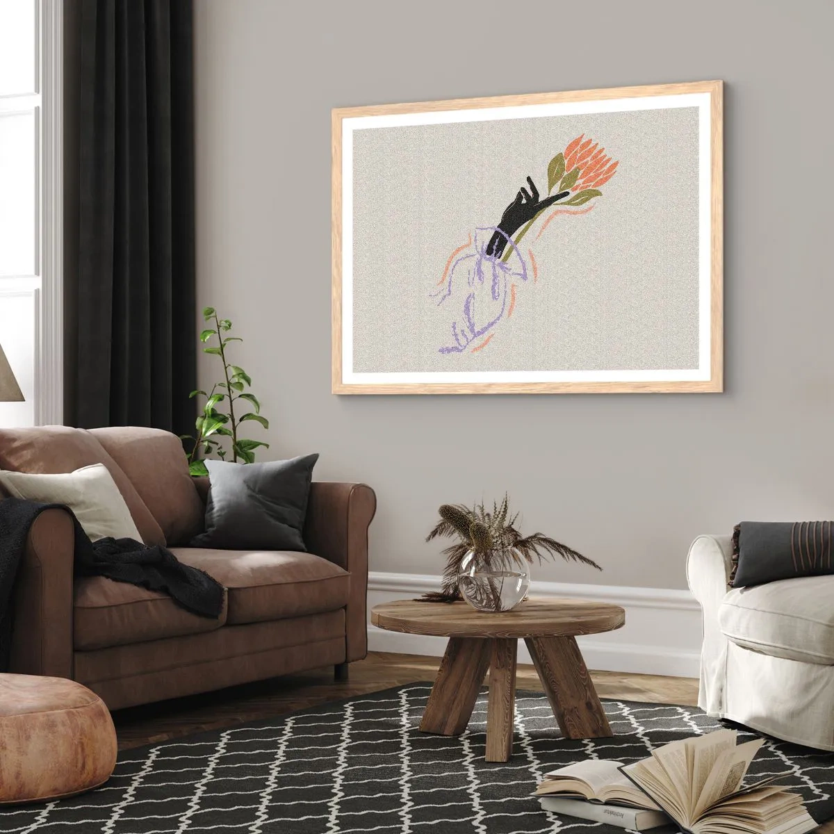 Poster in einem Rahmen aus heller Eiche - Schwesterliche Berührung - 40x30 cm