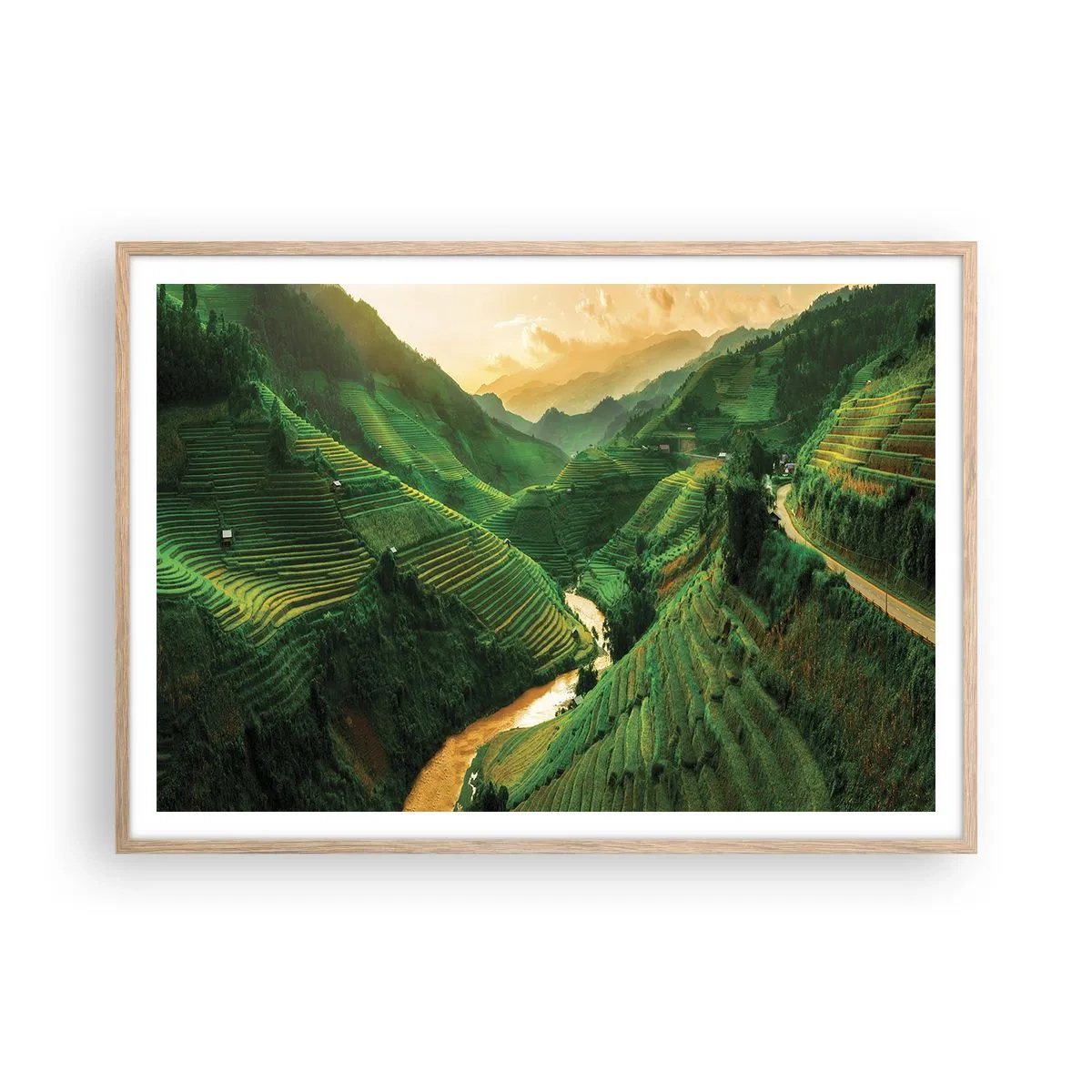 Poster in einem Rahmen aus heller Eiche - Vietnamesisches Tal - 100x70 cm
