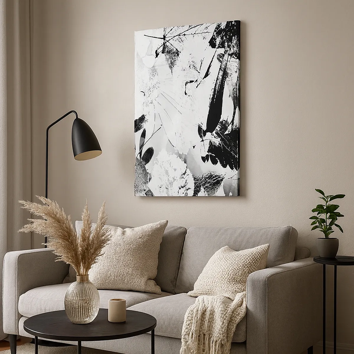 Bild auf Leinwand - Leinwandbild - Schwarz-weiße abstrakte Blumen im minimalistischen Stil - 50x70cm - Herbst negativ - Moderne Wanddekoration für Wohnzimmer und Schlafzimmer ARTTOR