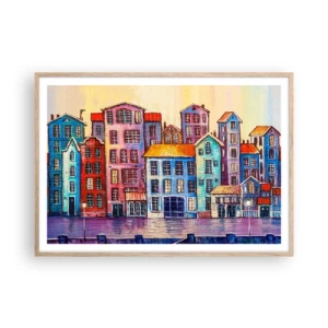 Poster in einem Rahmen aus heller Eiche - Stadt wie aus einem Märchen - 100x70 cm