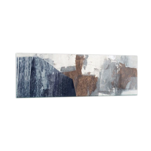 Glasbild - Bild auf glas - Abstrakte Formen in Blau- und Brauntönen - 160x50cm - Blaue und braune Formen - Moderne Wanddekoration für Wohnzimmer und Schlafzimmer ARTTOR