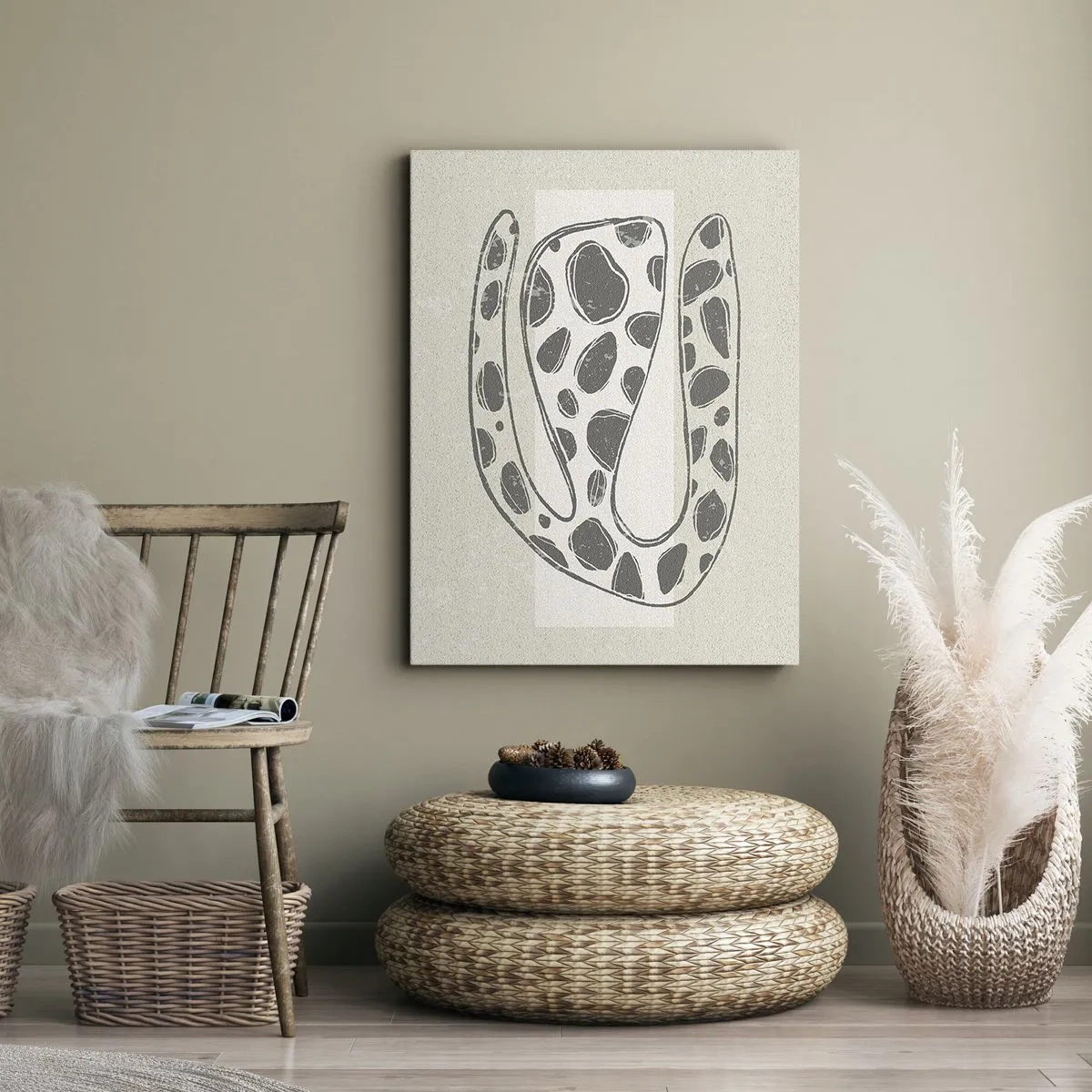 Bild auf Leinwand - Leinwandbild - Abstraktes organisches Muster in Grautönen - 50x70cm - Seltsame Kreatur - Moderne Wanddekoration für Wohnzimmer und Schlafzimmer ARTTOR