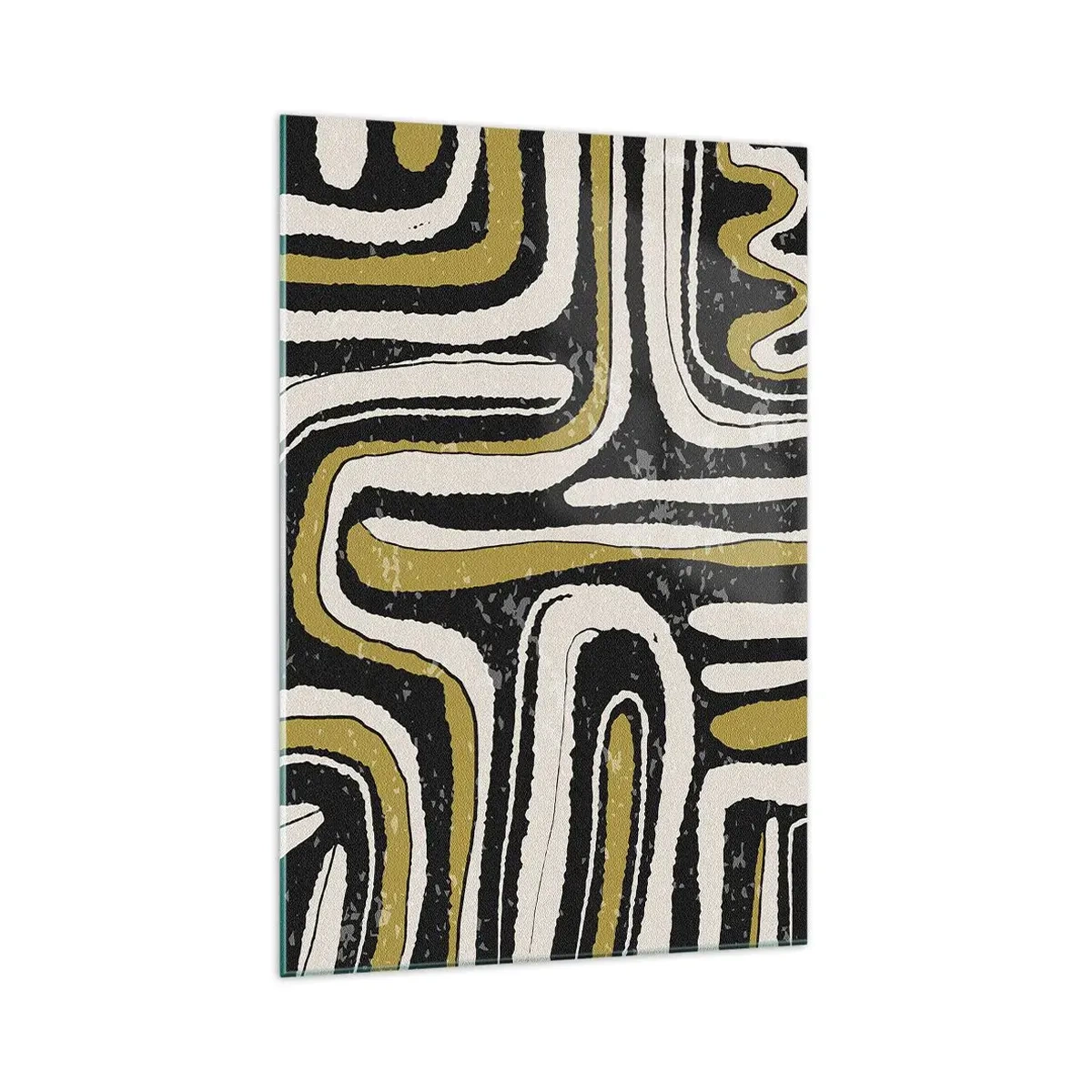 Glasbild - Bild auf glas - Abstraktes Muster in Schwarz, Weiß und Gold - 70x100cm - Komposition: Straßen und Gassen - Moderne Wanddekoration für Wohnzimmer und Schlafzimmer ARTTOR