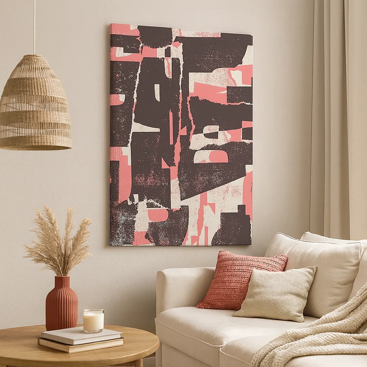 Bild auf Leinwand - Leinwandbild - Eine abstrakte Komposition in Rosa- und Brauntönen. - 50x70cm - All dieser Lärm - Moderne Wanddekoration für Wohnzimmer und Schlafzimmer ARTTOR