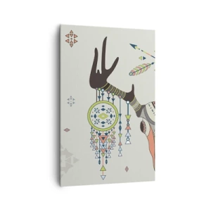 Bild auf Leinwand - Leinwandbild - Boho Deko mit Hirschschädel und Traumfänger - 80x120cm - Indische Jägertrophäe - Moderne Wanddekoration für Wohnzimmer und Schlafzimmer ARTTOR