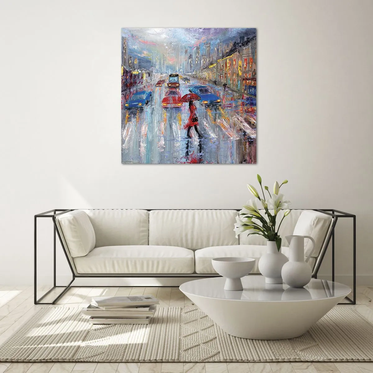 Glasbild - Bild auf glas - Regnerischer Nachmittag in der Stadt - 50x50 cm