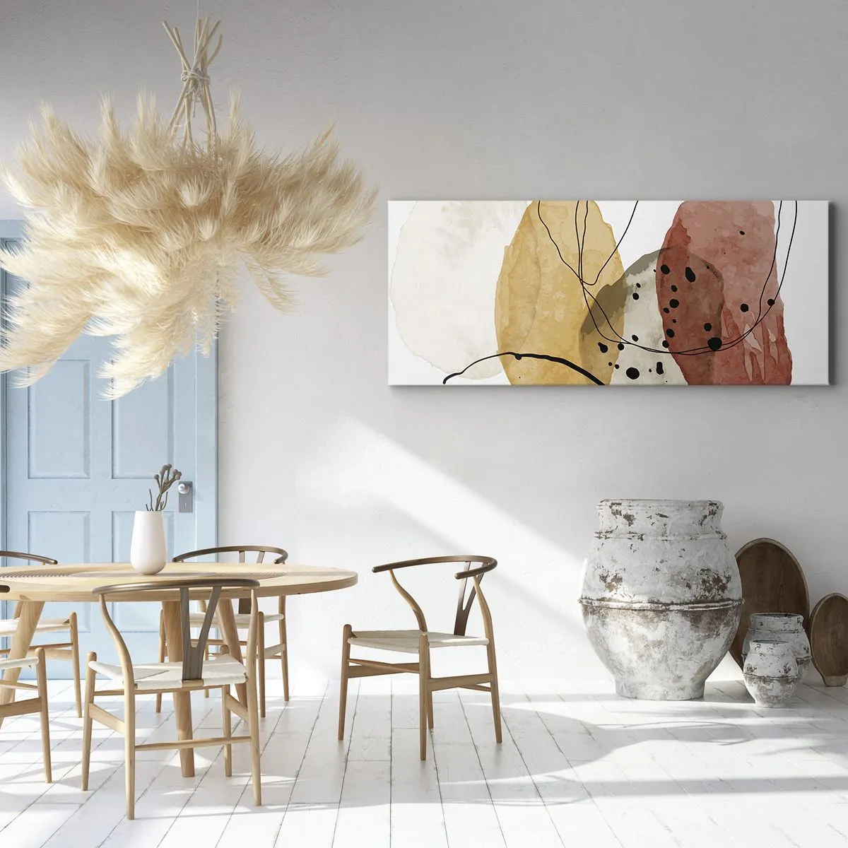Bild auf Leinwand - Leinwandbild - Abstrakte Flecken in Beige-, Gelb- und Rottönen - 140x50cm - Wie leichte, transparente Luft - Moderne Wanddekoration für Wohnzimmer und Schlafzimmer ARTTOR
