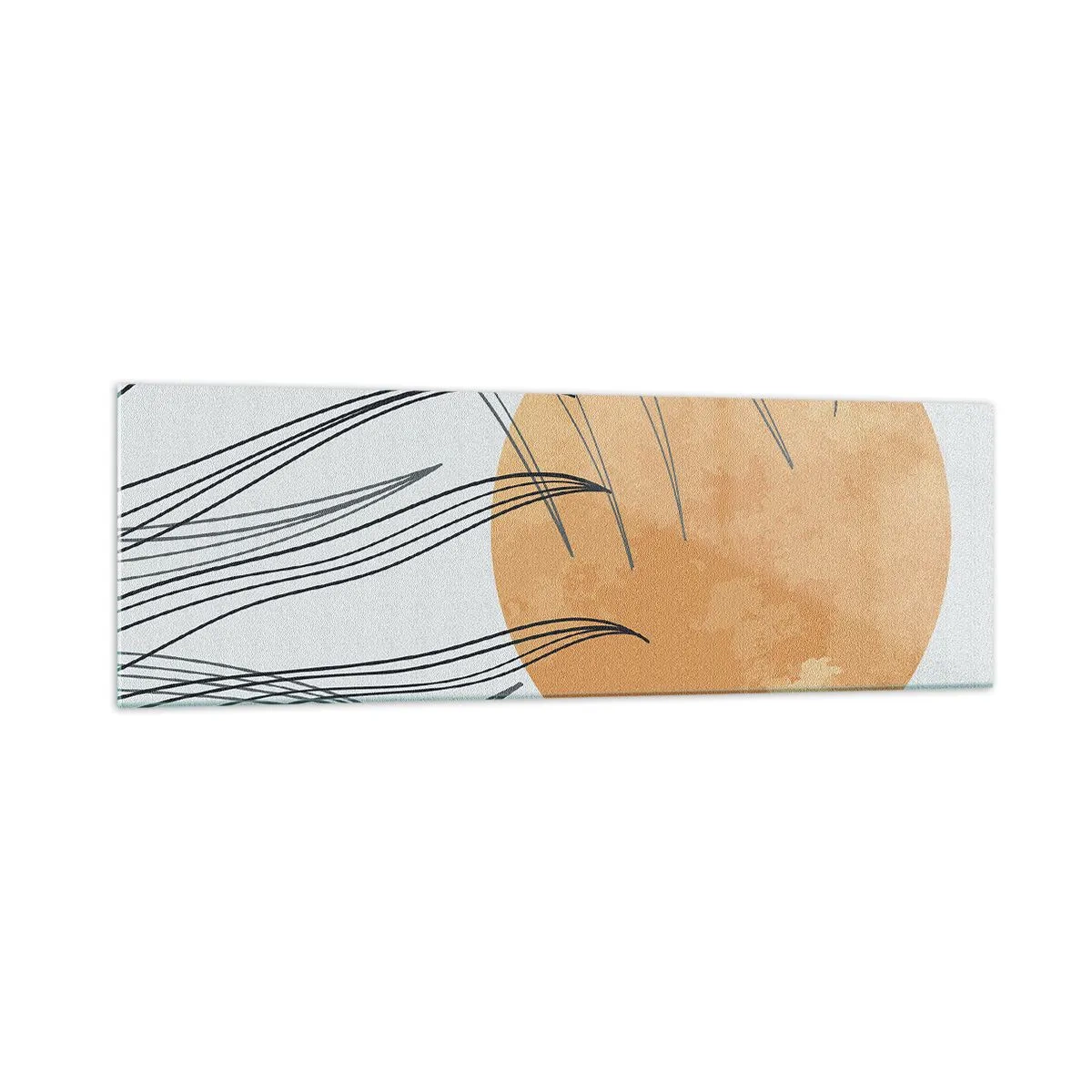 Glasbild - Bild auf glas - Abstrakte Grashalme vor dem Hintergrund einer großen orangefarbenen Sonne - 160x50cm - Immer der Sonne entgegen - Moderne Wanddekoration für Wohnzimmer und Schlafzimmer ARTTOR