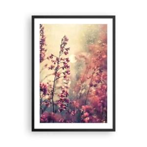 Poster in einem schwarzem Rahmen - Blumen im Licht der untergehenden Sonne - 50x70cm - Geheimnisvoller Garten - Moderne Wanddekoration für Wohnzimmer und Schlafzimmer ARTTOR