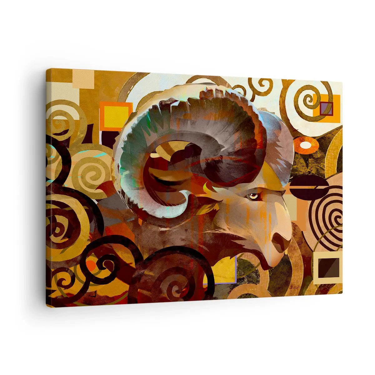 Bild auf Leinwand - Leinwandbild - Ein symbolischer Widder in einer abstrakten Komposition - 70x50cm - Magie - Religionen - Rituale - Moderne Wanddekoration für Wohnzimmer und Schlafzimmer ARTTOR