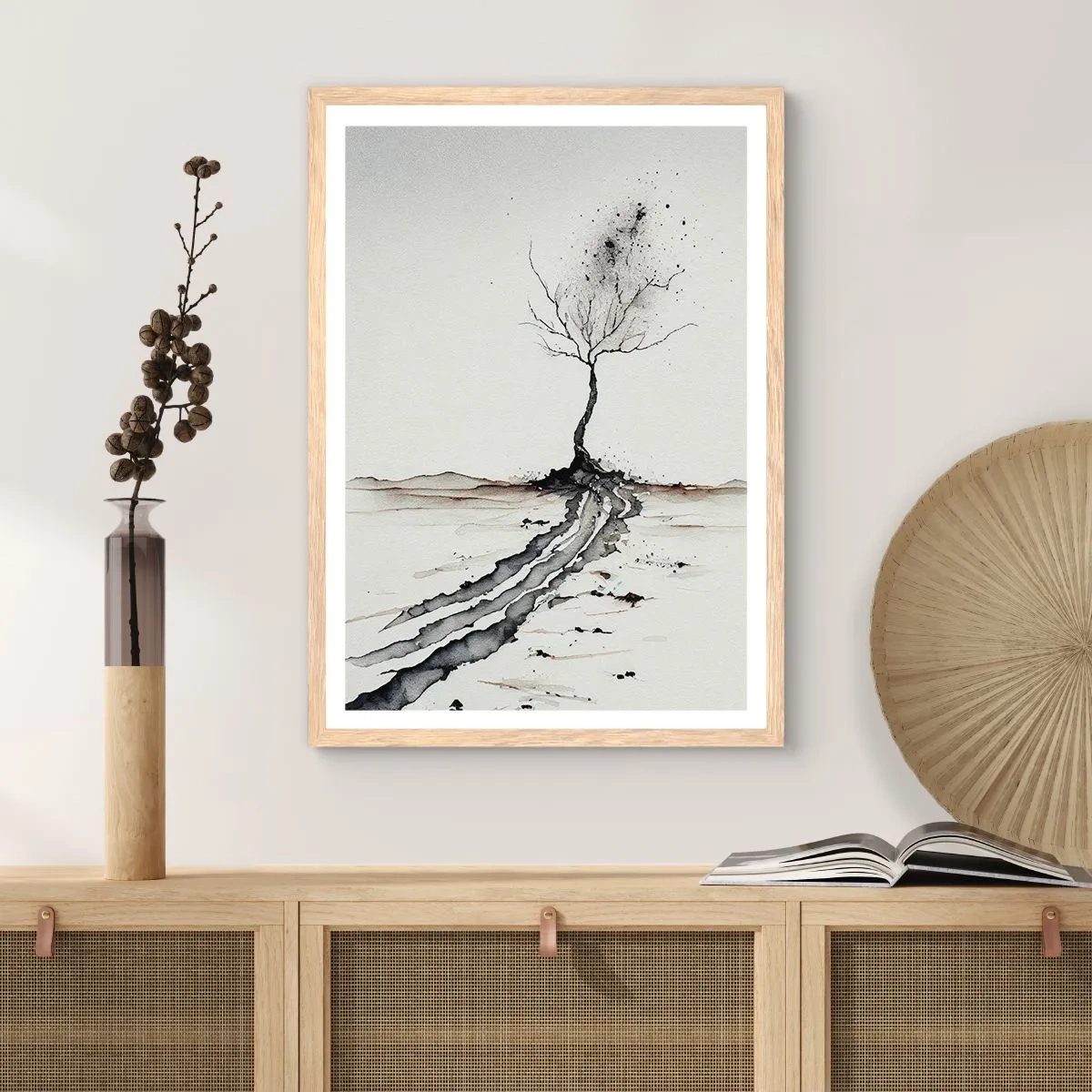 Poster in einem Rahmen aus heller Eiche - Wintermelancholie - 50x70 cm