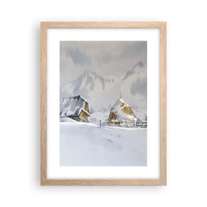 Poster in einem Rahmen aus heller Eiche - In einem verschneiten Talkessel - 30x40 cm