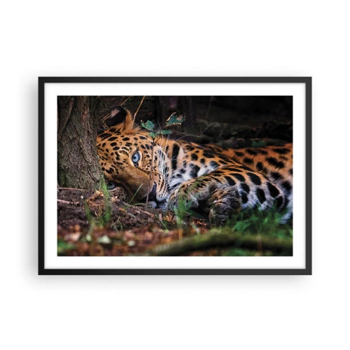 Poster in einem schwarzem Rahmen - Ein Leopard, der im Schatten der Bäume liegt - 70x50cm - Vertrau mir - Moderne Wanddekoration für Wohnzimmer und Schlafzimmer ARTTOR