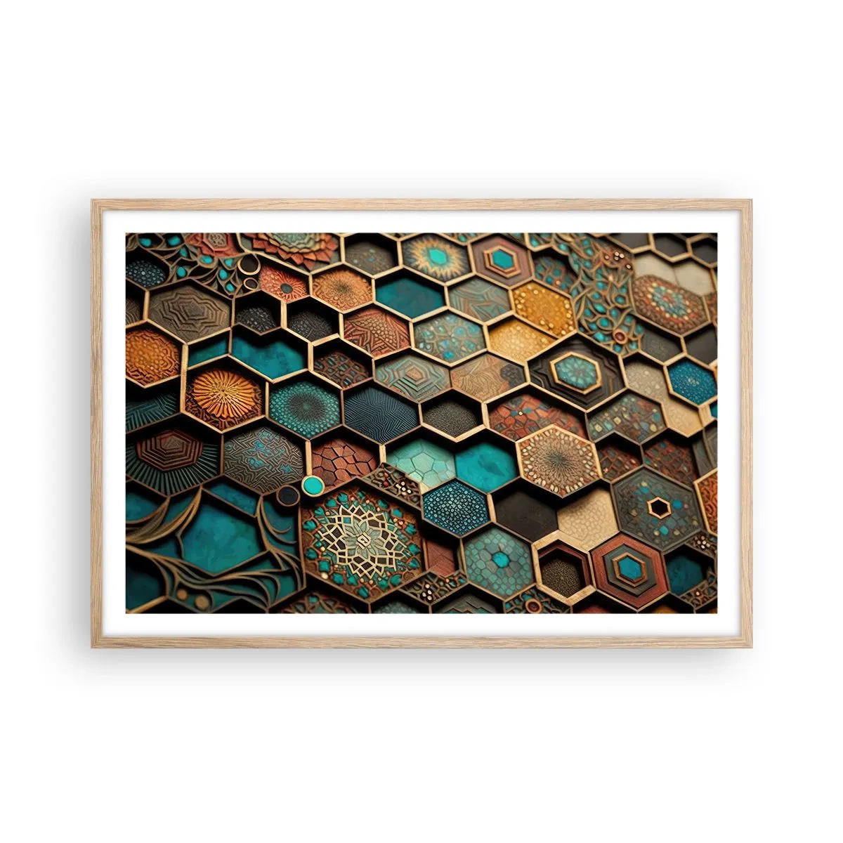 Poster in einem Rahmen aus heller Eiche - Arabische Ornamente – Variation - 91x61 cm