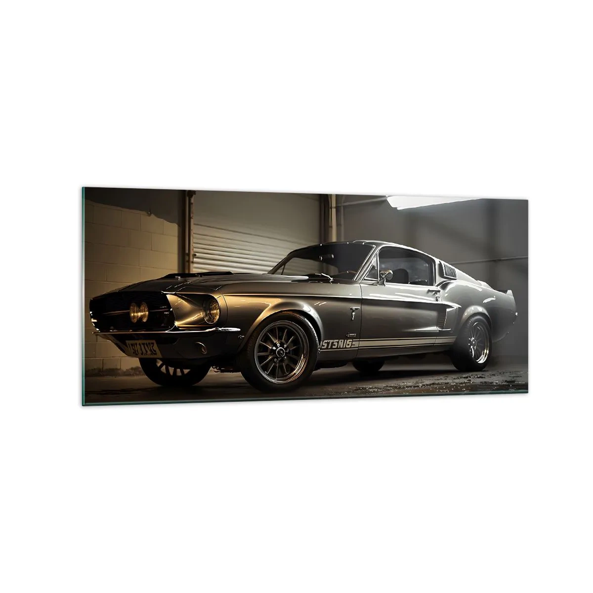 Glasbild - Bild auf glas - Oldtimer in Retro-Garage - 120x50cm - Zurück in die Vergangenheit - Moderne Wanddekoration für Wohnzimmer und Schlafzimmer ARTTOR