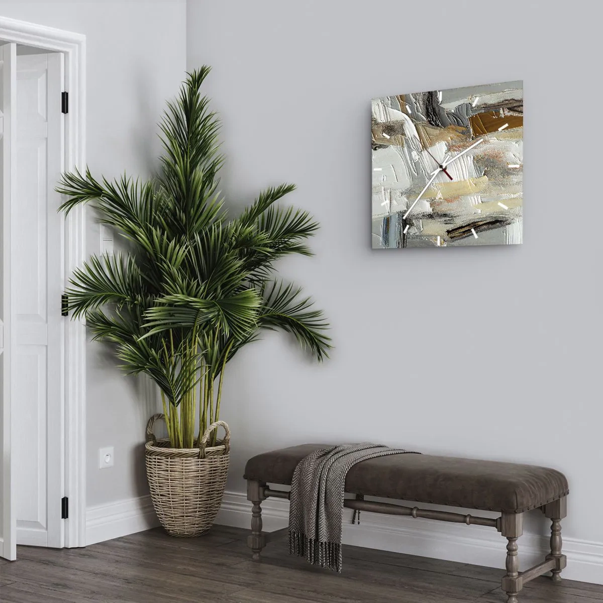 Wanduhr - Glasuhr - Texturale Abstraktion in Erdtönen und Weiß - 30x30cm - Bunte Schichten - Moderne Wanddekoration für Wohnzimmer und Schlafzimmer ARTTOR