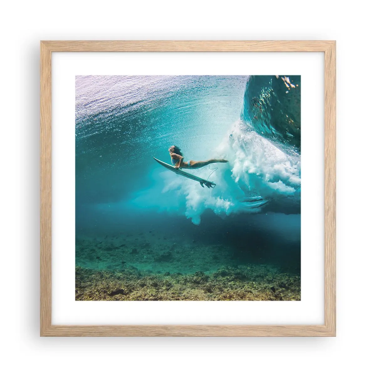 Poster in einem Rahmen aus heller Eiche - Unterwasserwelt - 40x40 cm