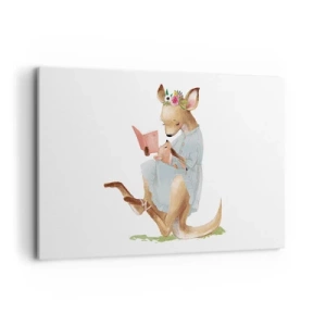 Bild auf Leinwand - Leinwandbild - Kanga liest mit einem Baby ein Buch - 120x80cm - Lies mir vor Mama - Moderne Wanddekoration für Wohnzimmer und Schlafzimmer ARTTOR