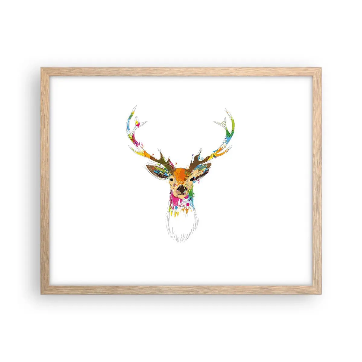 Poster in einem Rahmen aus heller Eiche - Ein mildes Reh in Farbe getaucht - 50x40 cm