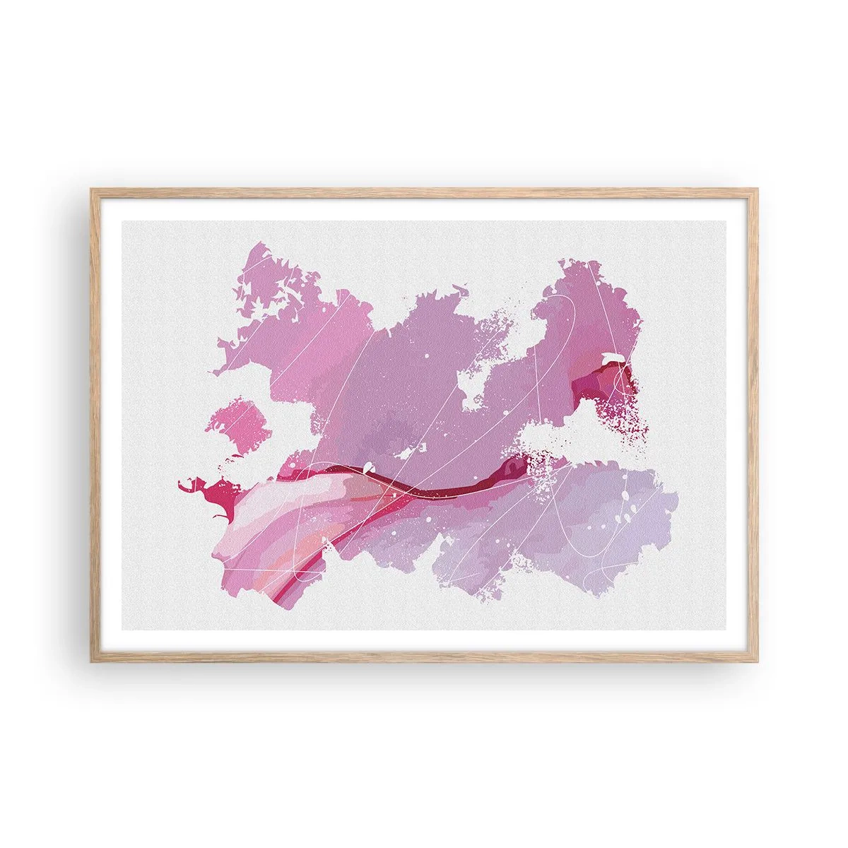 Poster in einem Rahmen aus heller Eiche - Karte der Rosawelt - 100x70 cm