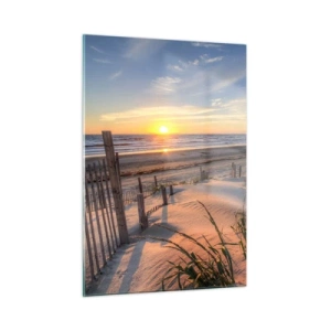 Glasbild - Bild auf glas - Strand mit Dünen bei Sonnenuntergang - 50x70cm - Schein und Schatten des Windes - Moderne Wanddekoration für Wohnzimmer und Schlafzimmer ARTTOR