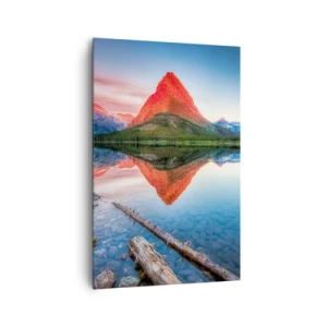 Bild auf Leinwand - Leinwandbild - Ein Berg, der sich bei Sonnenuntergang in einem See spiegelt - 80x120cm - Hitze und Kälte - Moderne Wanddekoration für Wohnzimmer und Schlafzimmer ARTTOR