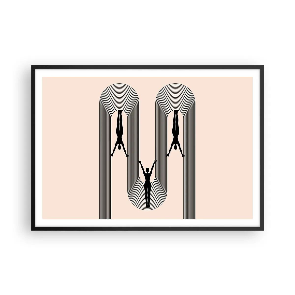 Poster in einem schwarzem Rahmen - Geometrische Silhouetten auf beigem Hintergrund - 100x70cm - Verkehrt herum - Moderne Wanddekoration für Wohnzimmer und Schlafzimmer ARTTOR