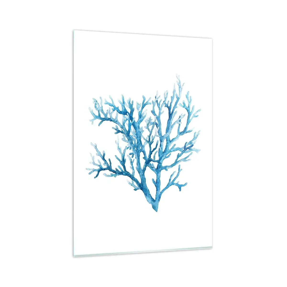 Glasbild - Bild auf glas - Blaue Koralle auf weißem Hintergrund mit minimalistischem Flair - 80x120cm - Nautisches Filigran - Moderne Wanddekoration für Wohnzimmer und Schlafzimmer ARTTOR