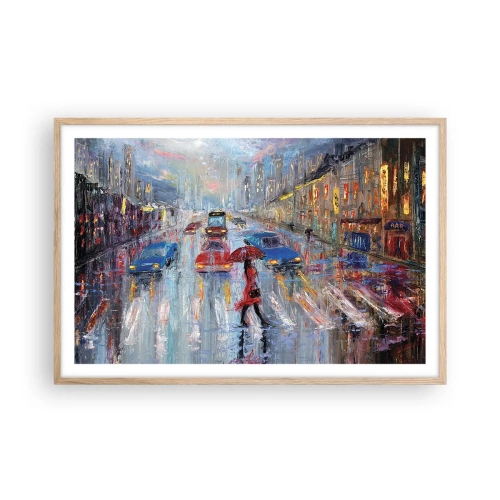 Poster in einem Rahmen aus heller Eiche - Regnerischer Nachmittag in der Stadt - 91x61 cm