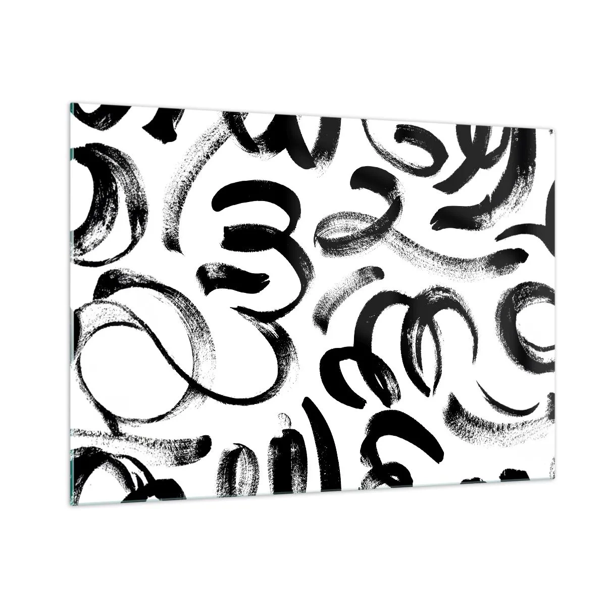 Glasbild - Bild auf glas - Schwarz-weiße abstrakte Pinselstriche - 100x70cm - Schwarz auf Weiß - Moderne Wanddekoration für Wohnzimmer und Schlafzimmer ARTTOR