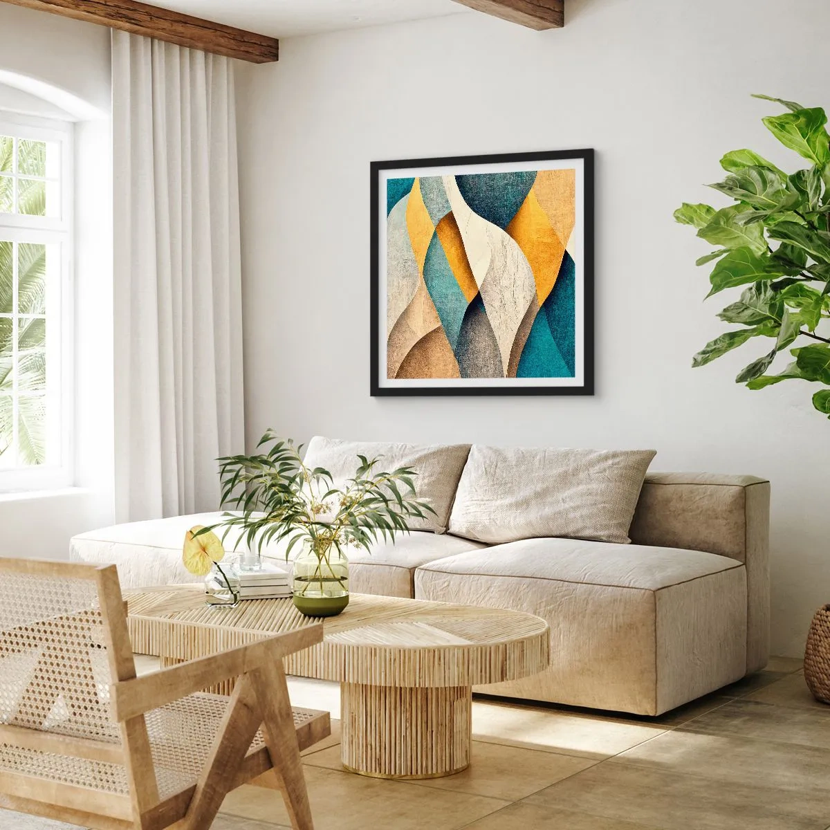 Poster in einem schwarzem Rahmen - Rhythmus und Welle - 60x60 cm