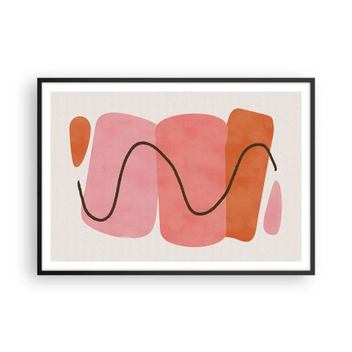 Poster in einem schwarzem Rahmen - Abstrakte Formen in Rosa- und Orangetönen - 100x70cm - Sanfte Bewegung der Formen - Moderne Wanddekoration für Wohnzimmer und Schlafzimmer ARTTOR