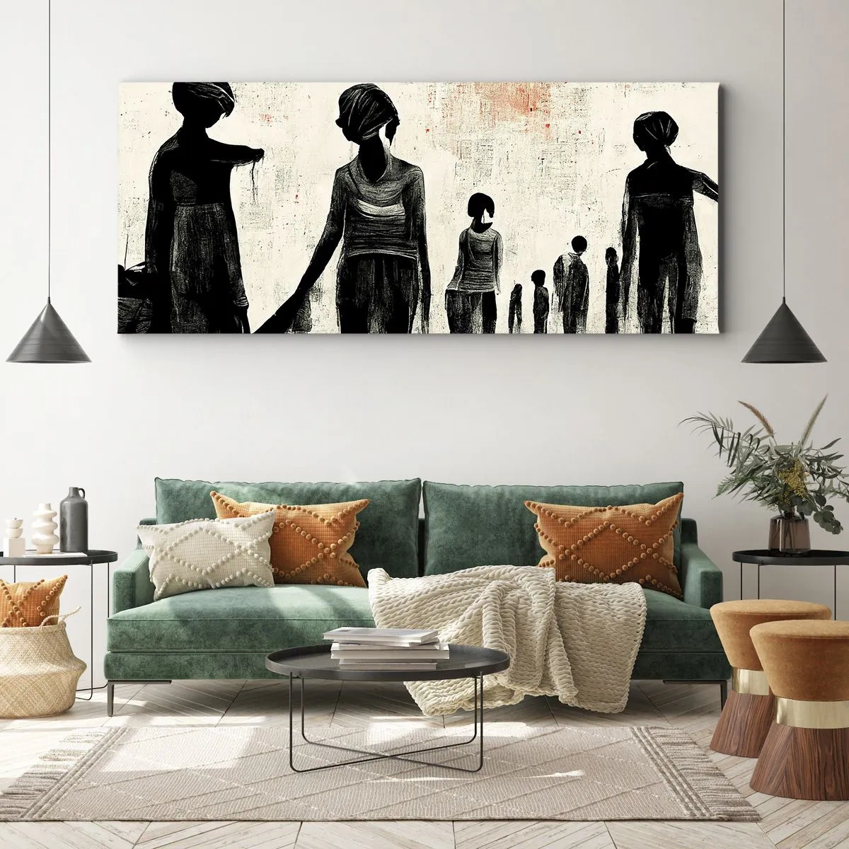 Bild auf Leinwand - Leinwandbild - Figuren in monochromer Komposition vor hellem Hintergrund - 140x50cm - Gegen die Einsamkeit - Moderne Wanddekoration für Wohnzimmer und Schlafzimmer ARTTOR