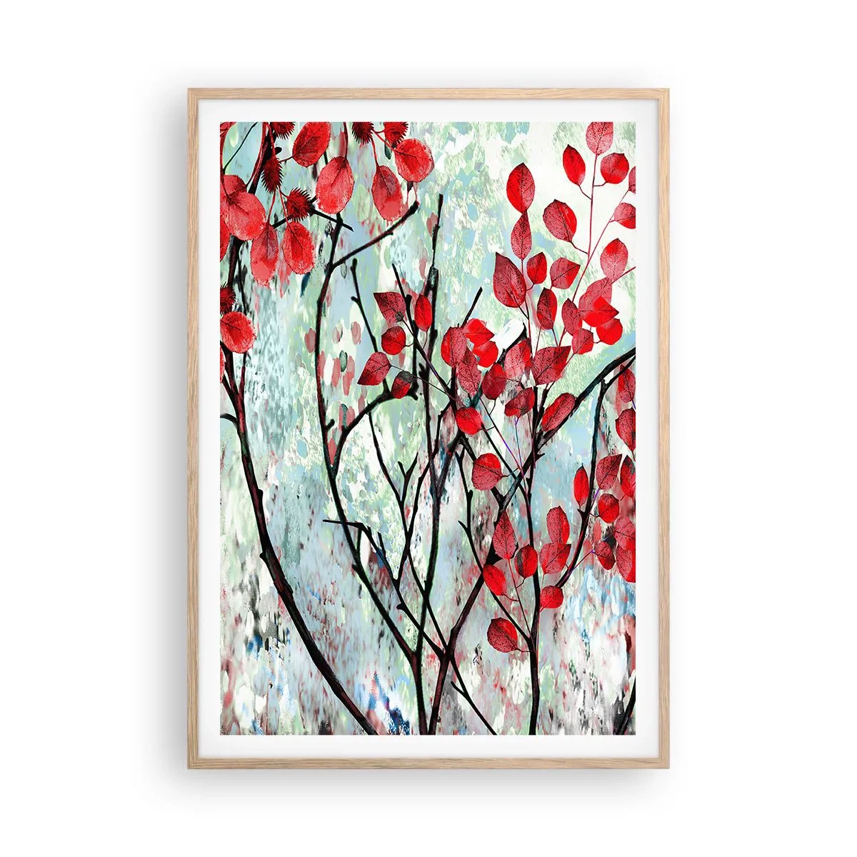 Poster in einem Rahmen aus heller Eiche - Baum in Scharlachrot - 70x100 cm