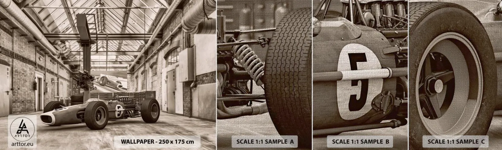 Fototapeten Muster Premium Canvas - Die Siegerruhe - Formel 1, Retro, Automobil - 100x30 cm