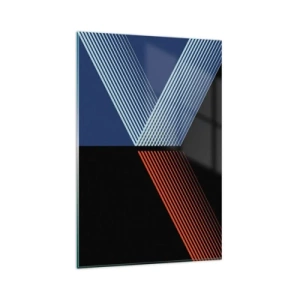 Glasbild - Bild auf glas - Geometrische Linien in Rot- und Blautönen - 80x120cm - Eine einfache Geschichte - Moderne Wanddekoration für Wohnzimmer und Schlafzimmer ARTTOR