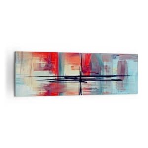 Bild auf Leinwand - Leinwandbild - Eine abstrakte Komposition mit intensiven Farben, Linien und geometrischen Formen. - 160x50cm - Landschaft in einer unbekannten Dimension - Moderne Wanddekoration für Wohnzimmer und Schlafzimmer ARTTOR