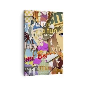 Bild auf Leinwand - Leinwandbild - Eine farbenfrohe Collage mit Retro- und Pop-Art-Elementen. - 80x120cm - Sommer Rückblicke - Moderne Wanddekoration für Wohnzimmer und Schlafzimmer ARTTOR