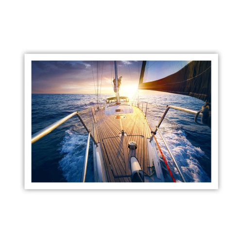 Poster - Yacht auf See bei Sonnenuntergang - 100x70cm - Laufen unter den Wellen - Moderne Wanddekoration für Wohnzimmer und Schlafzimmer ARTTOR