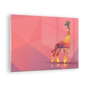 Glasbild - Bild auf glas - Geometrische Giraffe auf pastellfarbenem Hintergrund - 70x50cm - In den Farben der Savanne - Moderne Wanddekoration für Wohnzimmer und Schlafzimmer ARTTOR