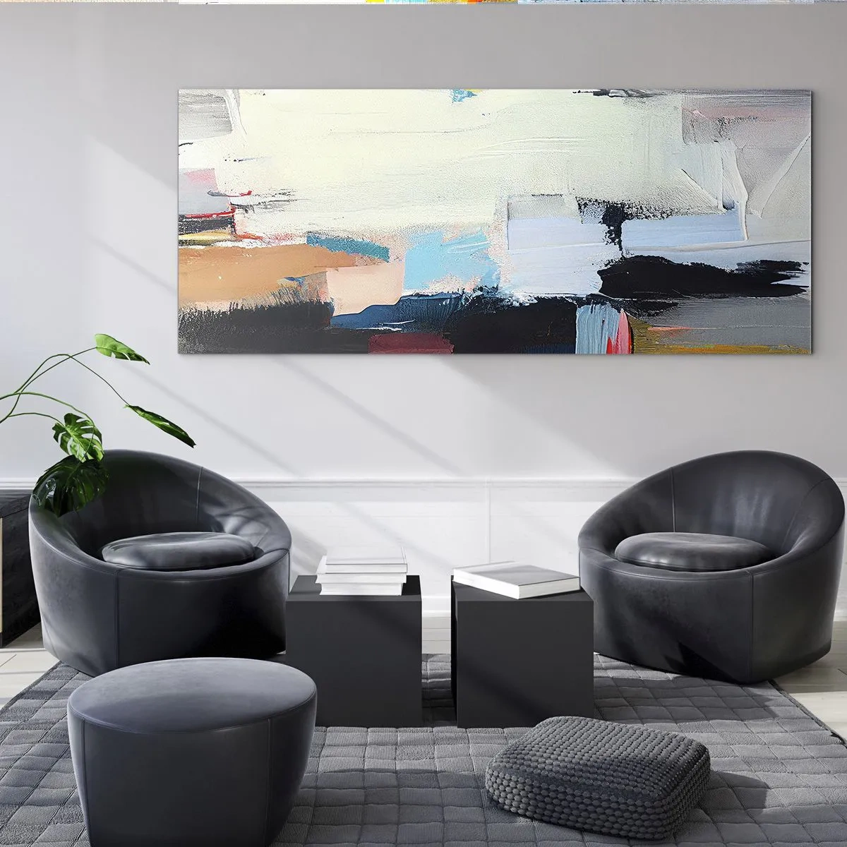 Glasbild - Bild auf glas - Farbenfrohe Abstraktion mit dynamischen Pinselstrichen - 160x50cm - Gibt es eine Methode? - Moderne Wanddekoration für Wohnzimmer und Schlafzimmer ARTTOR