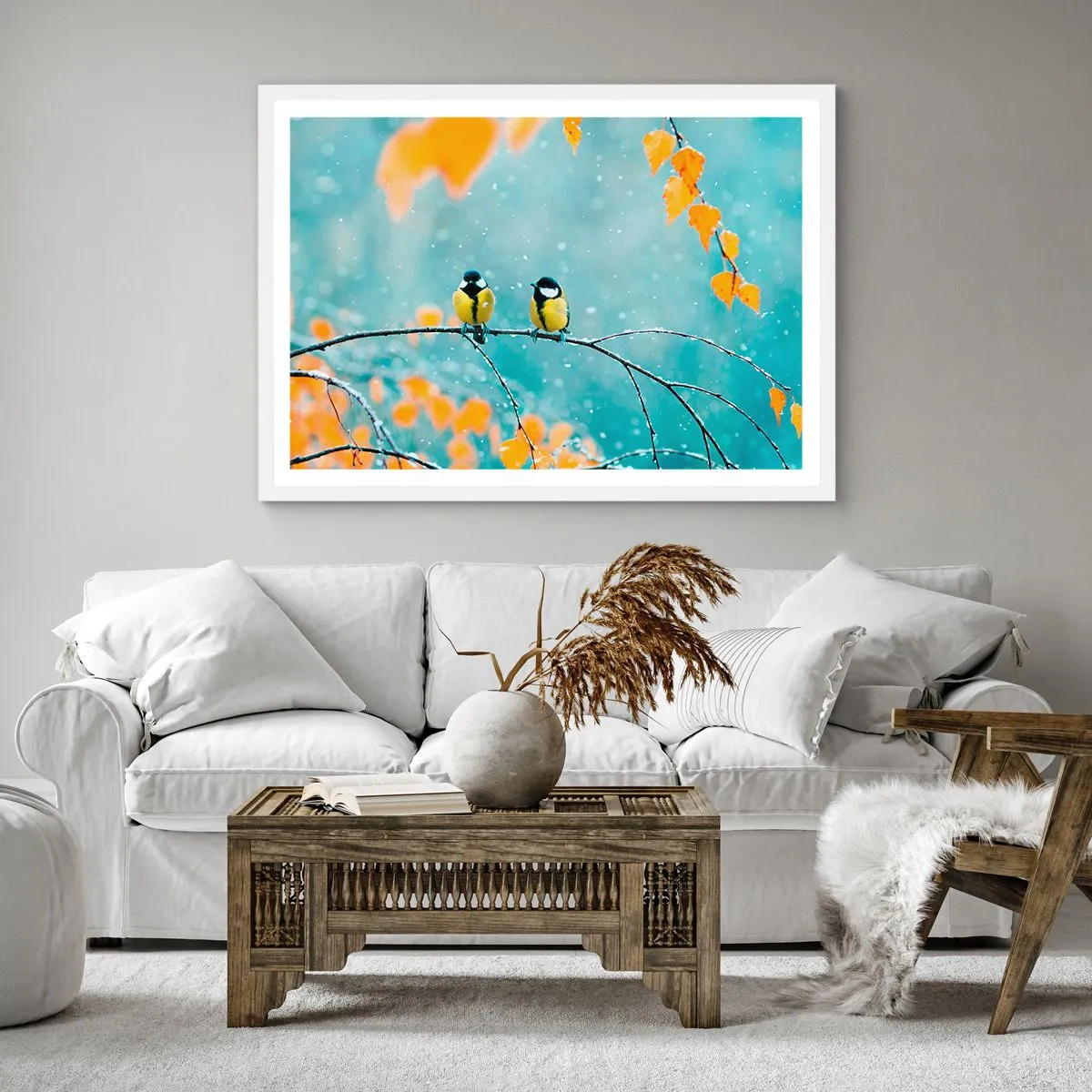 Poster in einem weißen Rahmen - Vogelklatsch - 60x60 cm