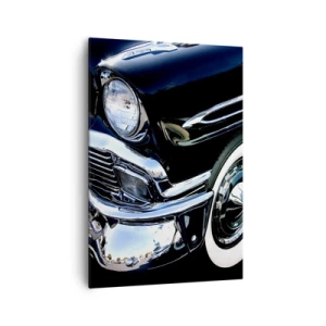 Bild auf Leinwand - Leinwandbild - Schwarzer Oldtimer, Nahaufnahme von Scheinwerfer und Kotflügel - 70x100cm - Klassiker in Silber, Schwarz und Weiß - Moderne Wanddekoration für Wohnzimmer und Schlafzimmer ARTTOR