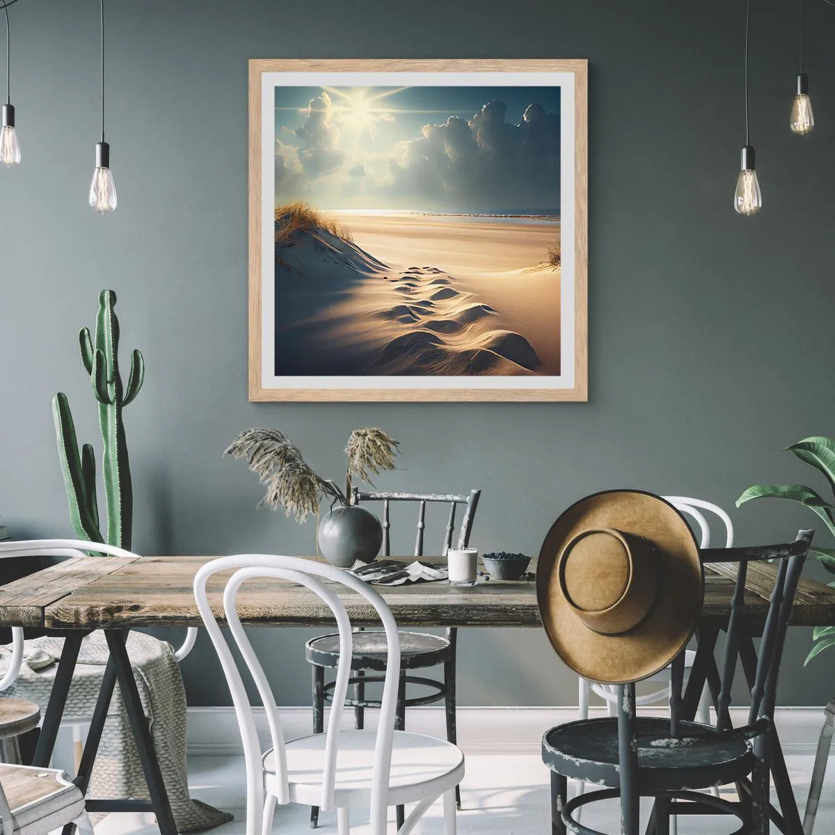 Poster in einem Rahmen aus heller Eiche - Beruhigende Landschaft - 60x60 cm