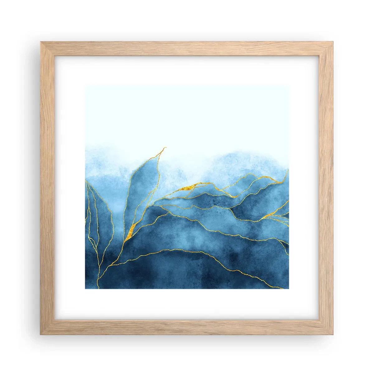 Poster in einem Rahmen aus heller Eiche - Blau im Gold - 30x30 cm