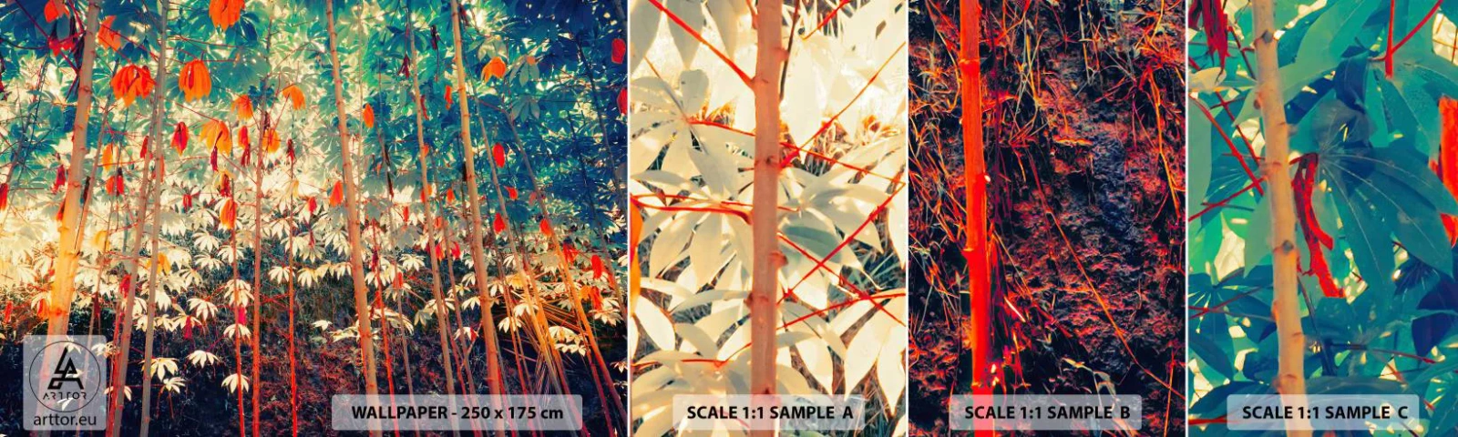 Fototapeten Muster Selbstklebend Deluxe Sticker - Das geheime Leben der Blätter - Tropenwald, Natur, Bäume - 100x30 cm