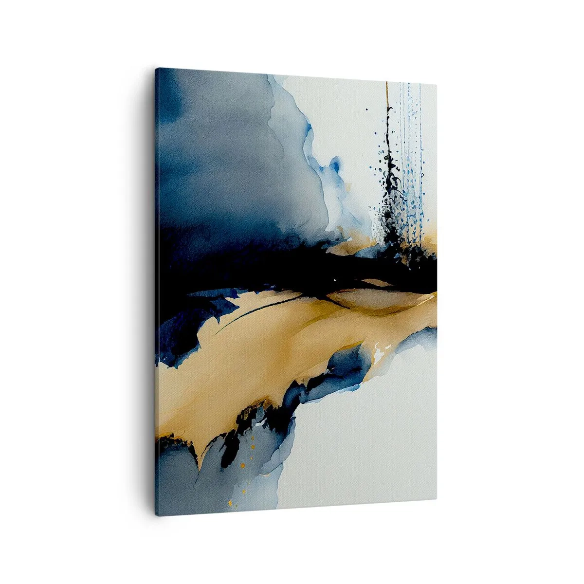 Bild auf Leinwand - Leinwandbild - Eine abstrakte Komposition in Marineblau- und Goldtönen - 50x70cm - Hinter dem Vorhang - Moderne Wanddekoration für Wohnzimmer und Schlafzimmer ARTTOR
