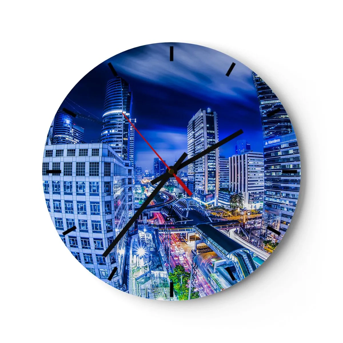 Wanduhr - Glasuhr - Moderne Wolkenkratzer, die nachts beleuchtet sind - 30x30cm - Rhythmen der Nachtstadt - Moderne Wanddekoration für Wohnzimmer, Küche und Schlafzimmer ARTTOR