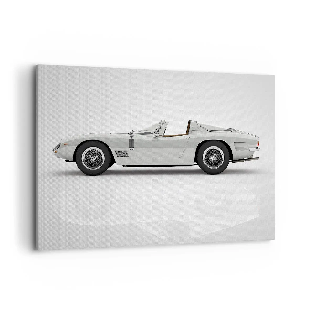 Bild auf Leinwand - Leinwandbild - Klassisches weißes Cabrio auf hellem Hintergrund - 100x70cm - Spaß versprochen - Moderne Wanddekoration für Wohnzimmer und Schlafzimmer ARTTOR