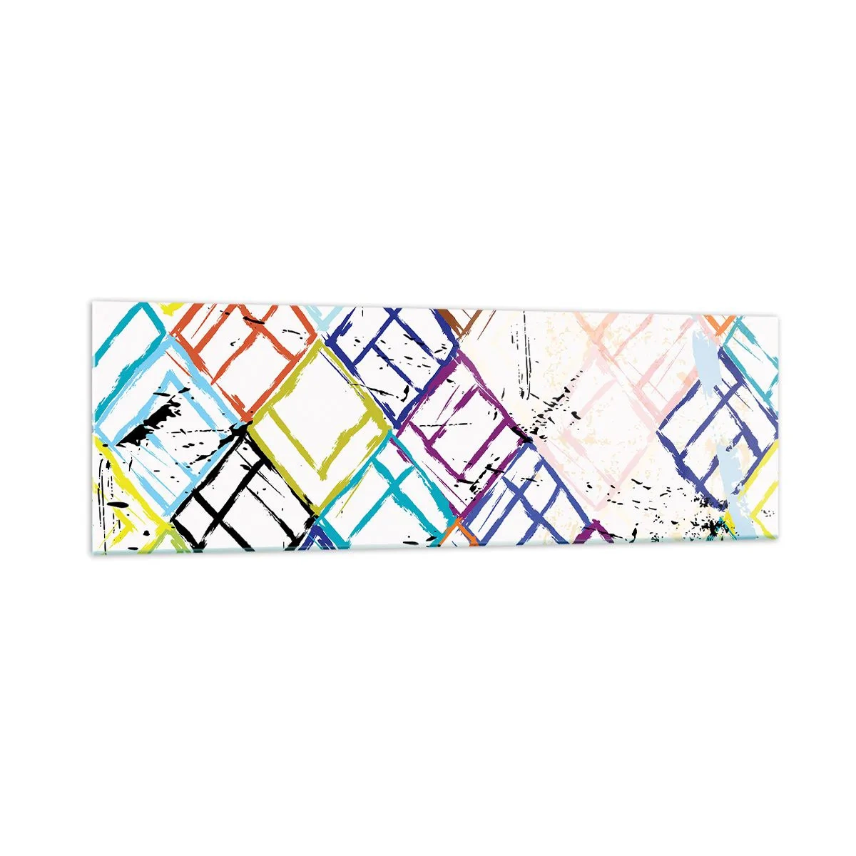 Glasbild - Bild auf glas - Bunte Abstraktion mit geometrischen Formen auf weißem Hintergrund - 160x50cm - Zellen zu vermieten - Moderne Wanddekoration für Wohnzimmer und Schlafzimmer ARTTOR